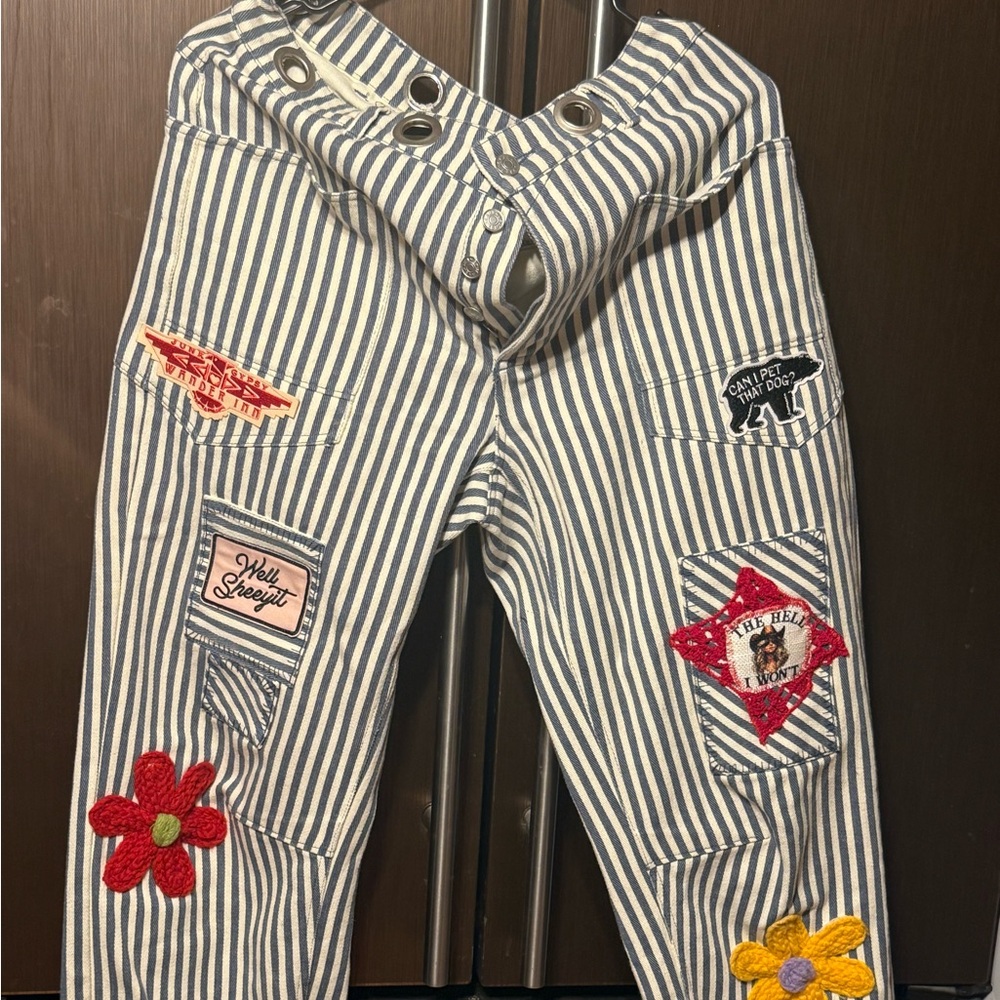 Custom BiBi Blue & White Striped Boyfriend Jeans sz is as a small prob a 28